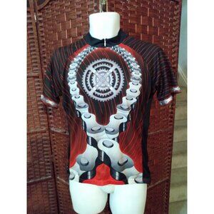 Primal Wear Cycling Jersey All Over Print Bicycle Chain Gears Mens Large 3/4 Zip